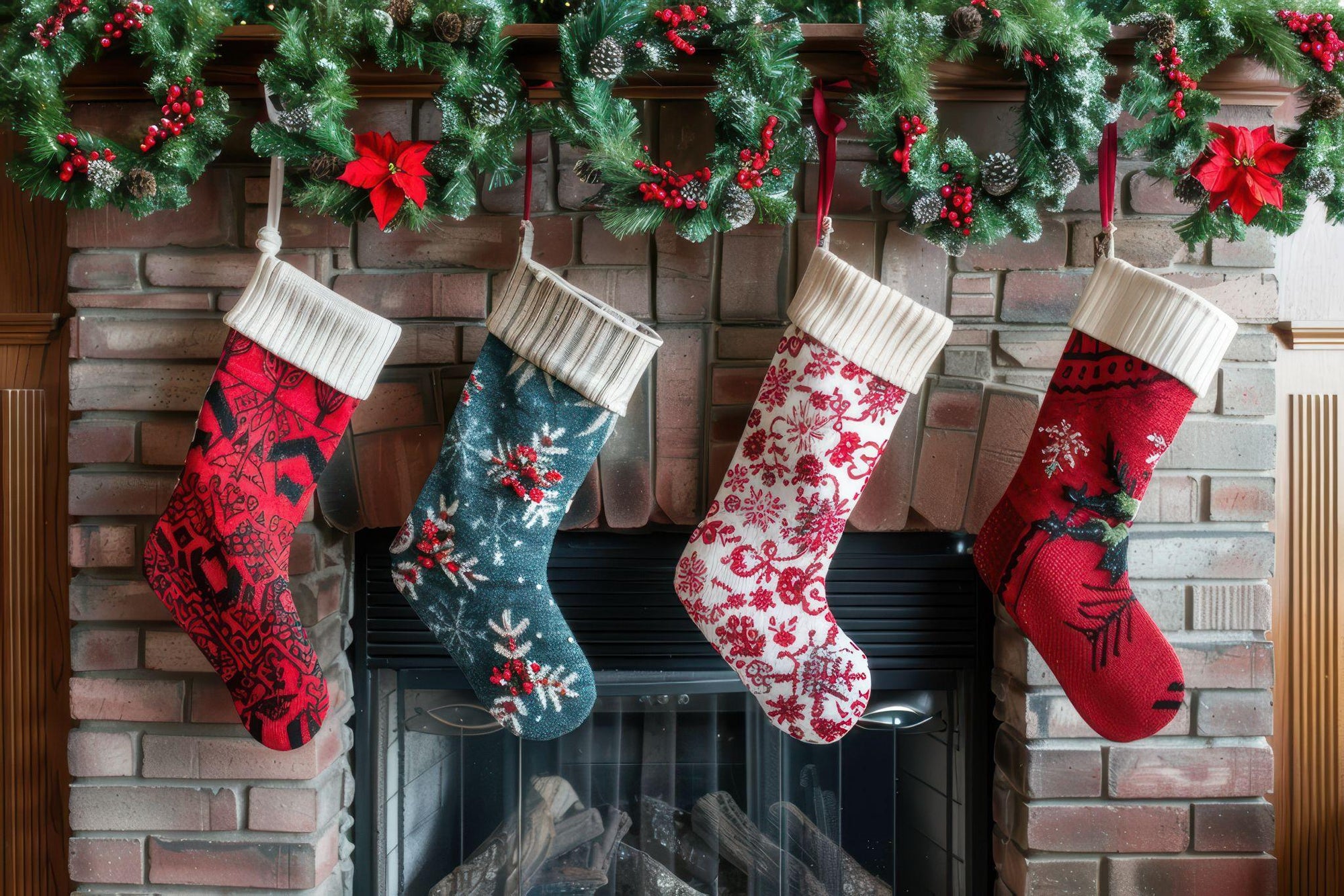 Stockings hanging up on a fireplace